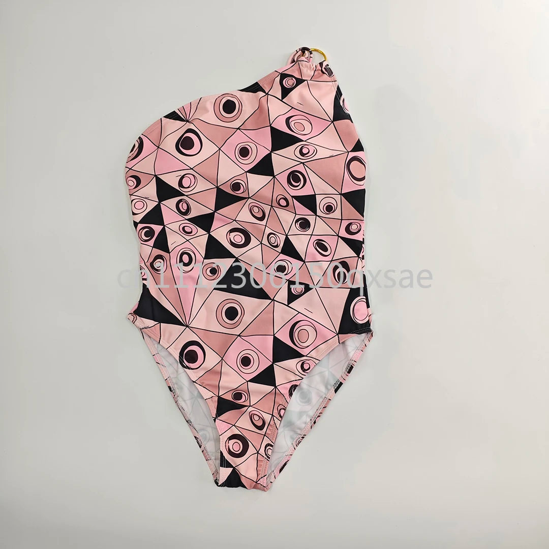 Costumi da bagno da donna rosa con foulard e logo a lettere, set bikini con foulard e fascia per capelli, abbigliamento da spiaggia