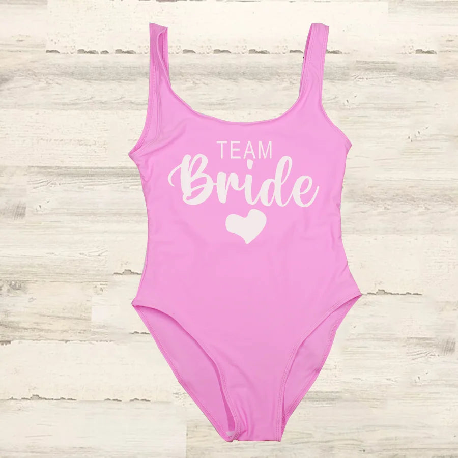S-3XL costume da bagno intero donna Team Bride Summer Swimwear Higt Cut Low Back costume da bagno addio al celibato costume da bagno Beachwear