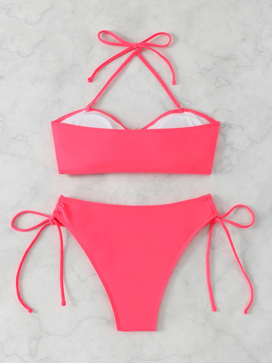 Bikini a Vita Alta da Donna 2026, Costume da Bagno Annodato, Abbigliamento da Spiaggia Brasiliano con Push-Up