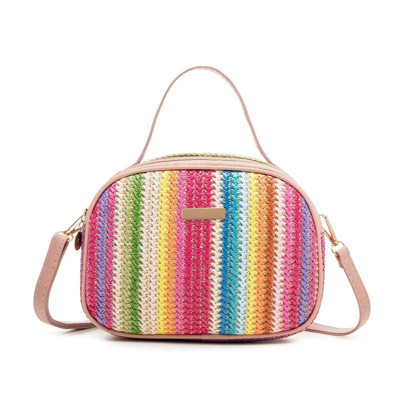 Borsa a Tracolla Mini Intrecciata Sweet Rainbow per Donne, Tendenza Moda Estate 2025, Borsa a Mano Singola a Tracolla, Forma Quadrata