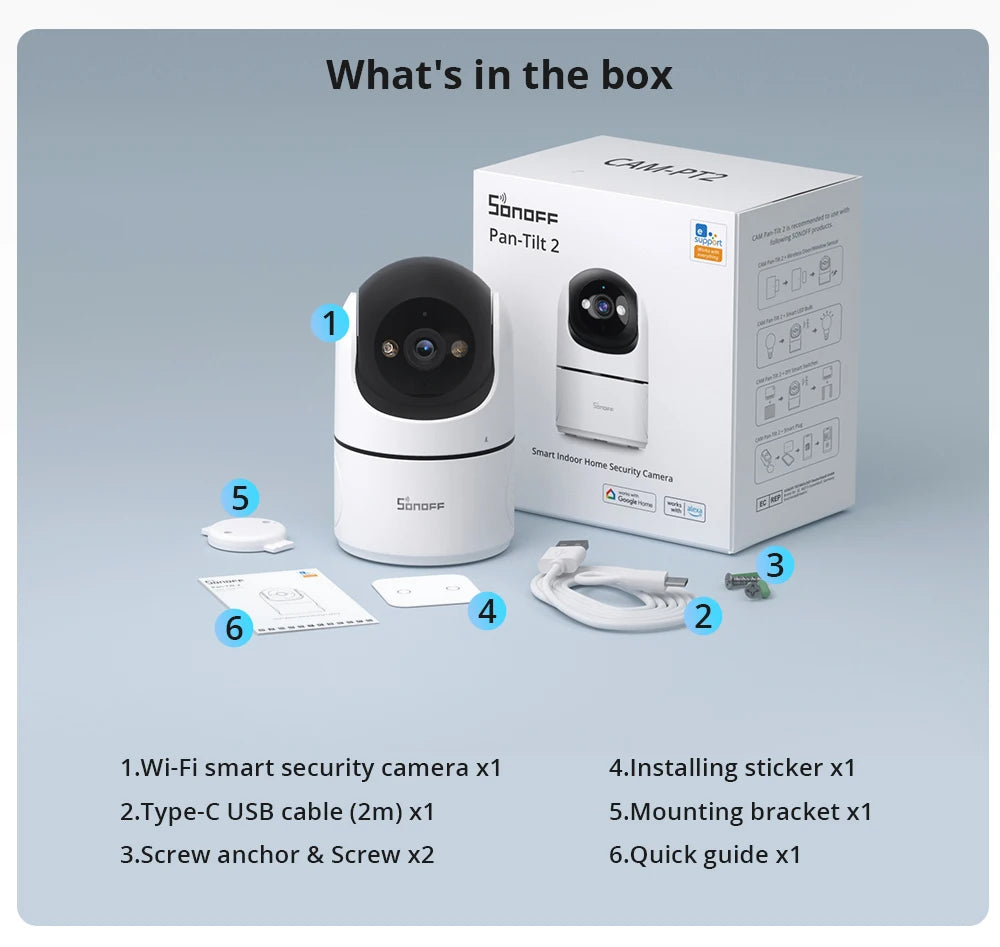 SONOFF CAM PT2 Smart Home Security Camera Smart Night Vision 360° Panoramic View Remote HD Monitoring with Real-Time Interaction
