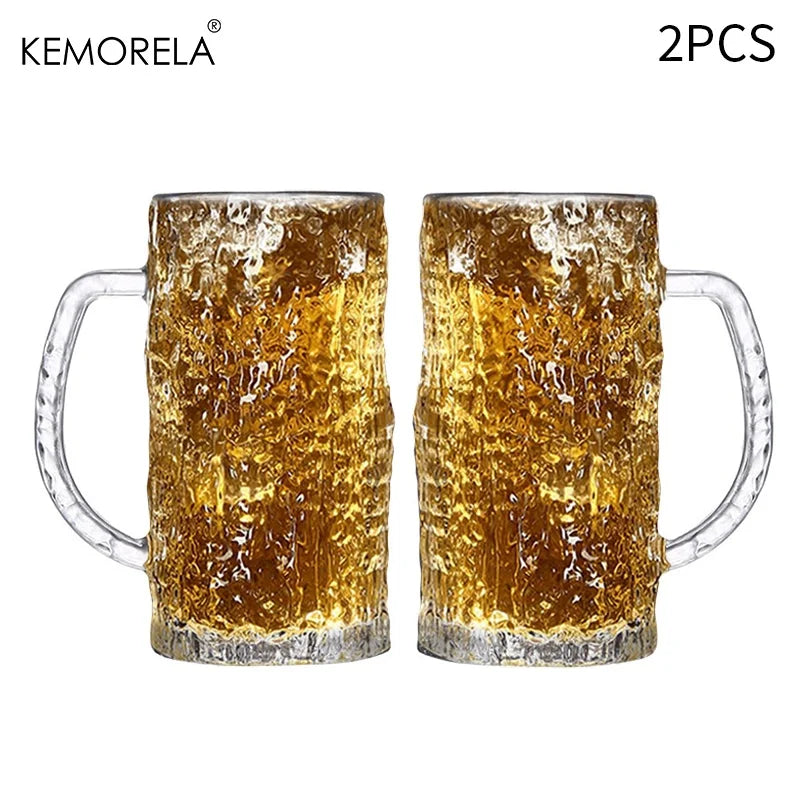 1/2 Bicchieri da Birra in Vetro da 400 ml, Tazze Pint con Base Spessa e Texture Smerigliata Effetto Ghiaccio, Vetreria di Qualità Bar per Lager, Whisky, Birra Artigianale