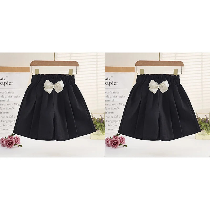 1/2/3 Pezzi Pantaloncini Larghi Estivi per Ragazze, Abbigliamento Casual da Esterno, Pantaloncini Sottili Traspiranti, Gonnellino con Fiocco, Abbigliamento Moda Bambina