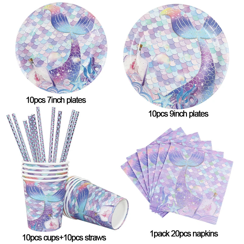 Set di stoviglie usa e getta per la decorazione della festa di compleanno della sirena piatti per la coda della sirenetta forniture per feste a sirena per ragazza decorazioni per matrimoni