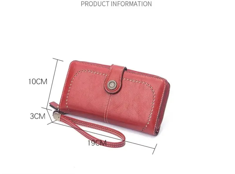 Borsa a mano in pelle cerata con blocco RFID, porta carte di credito multifunzionale a doppia piega, portafoglio da donna lungo retrò di grande capacità
