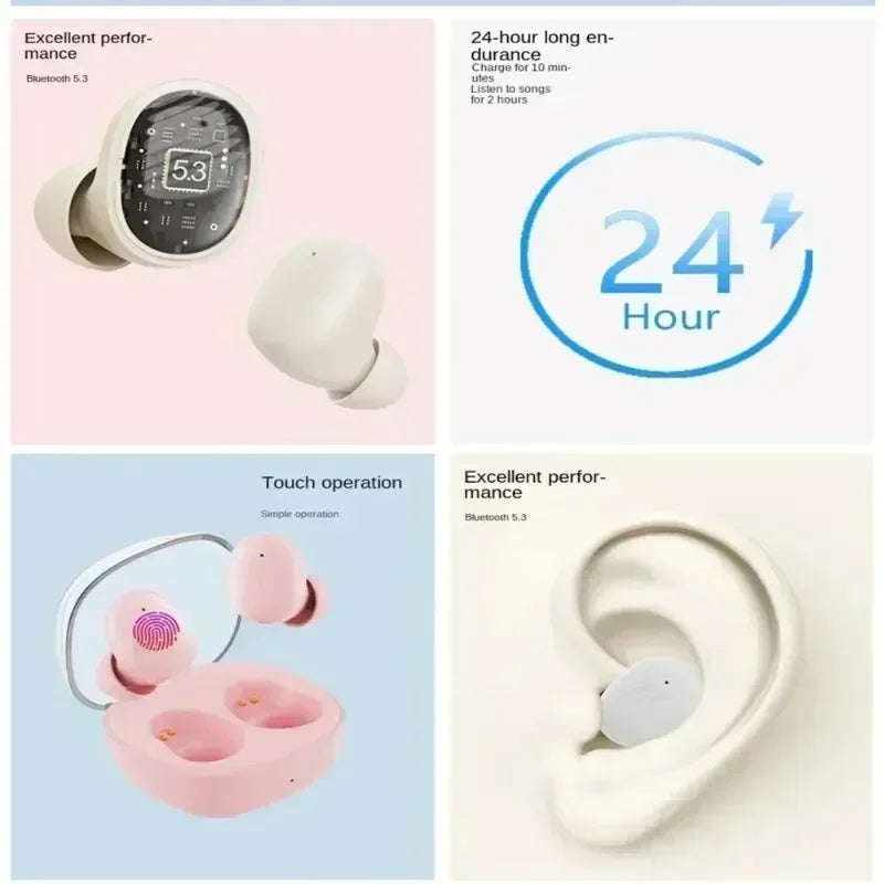 Auricolari Bluetooth TWS, cuffie wireless con cancellazione del rumore e microfono, compatibili con smartphone.