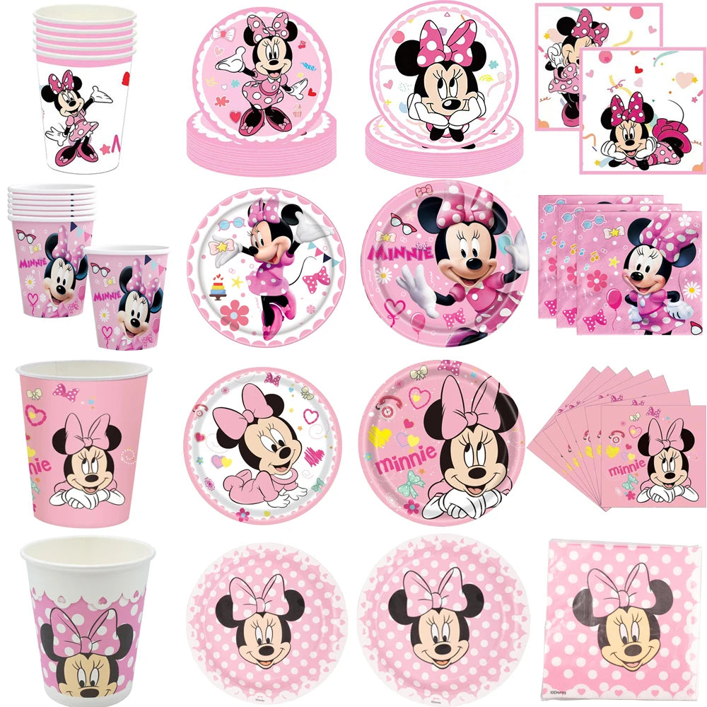 Set per Festa di Compleanno Minnie Mouse: Stoviglie, Bicchieri, Piatti, Tovaglioli, Tovaglia per Ragazze e Decorazioni Baby Shower