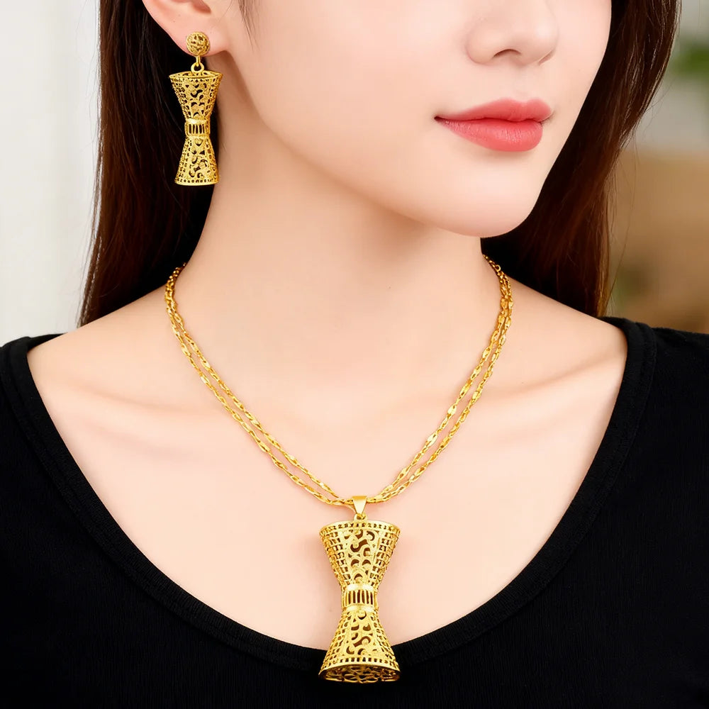 dubai gold jewelry set for women wedding party necklace earrings sets indian jewelry set free shipping bridal costume gifts
