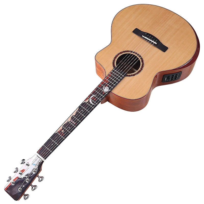 Chitarra acustica elettrica a 6 corde Chitarra elettrica folk con design tagliato con top in abete massello da 40 pollici con pickup