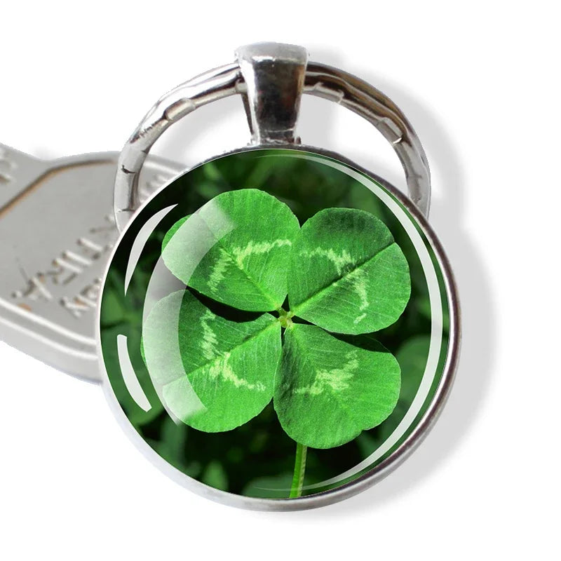 Portachiavi trifoglio Quadrifoglio Palla di vetro Ciondolo doppio lato Portachiavi in metallo Regalo gioielli fortunati per uomo Dropshipping