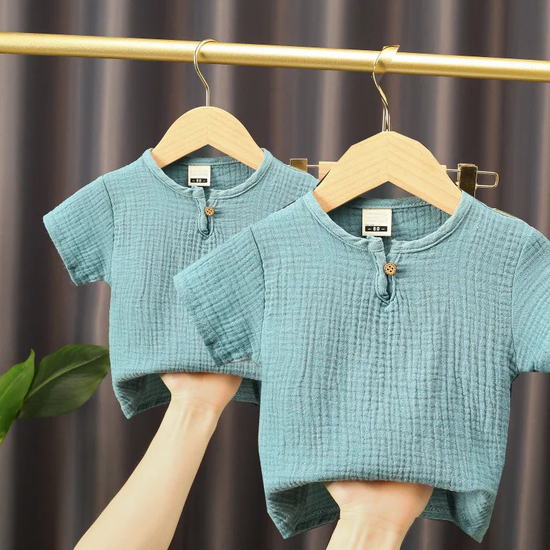 Set di 2 Pezzi per Neonati in Cotone, Abbigliamento per Bambine e Bambini, Magliette e Pantaloncini in Mussola, Design Morbido per Neonati