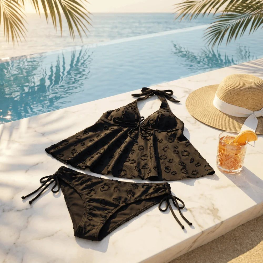Elegante Costume da Bagno Bikini a Due Pezzi con Scollo all'Americana e Scollo a V, Vestibilità Slim, Set da Spiaggia Estivo Y2K per Donna