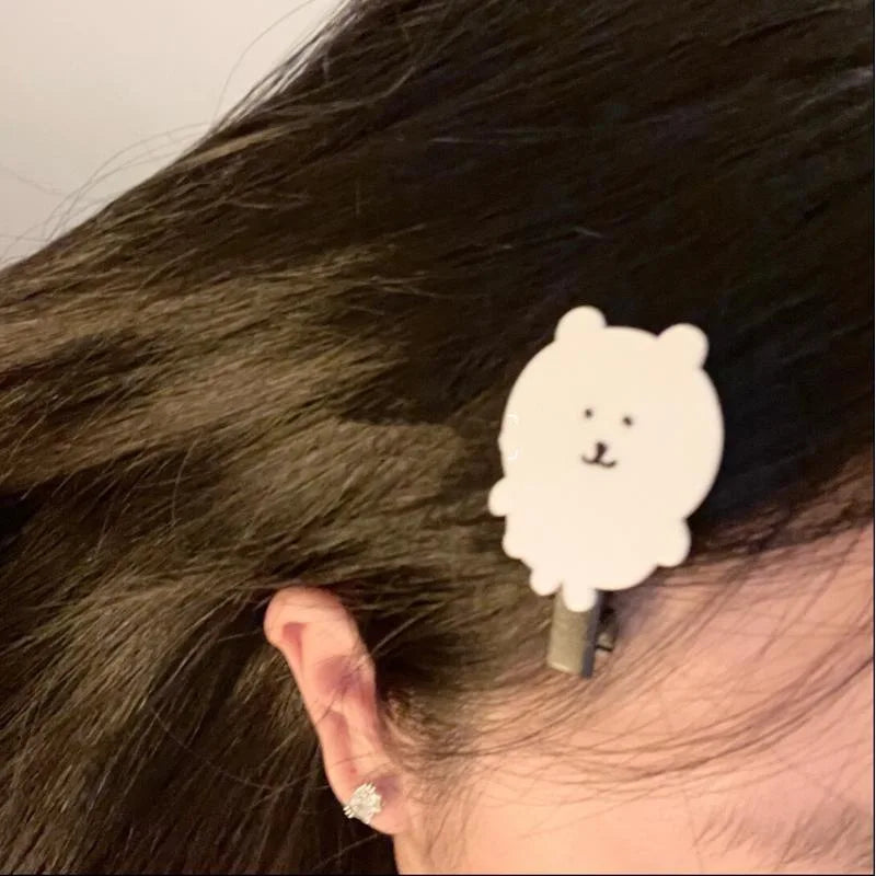 2 graziosi fermagli per capelli con orsetto bianco - Fermagli laterali in acrilico, carini e dolci per donne e donne - Perfetti per la stagione autunnale e invernale