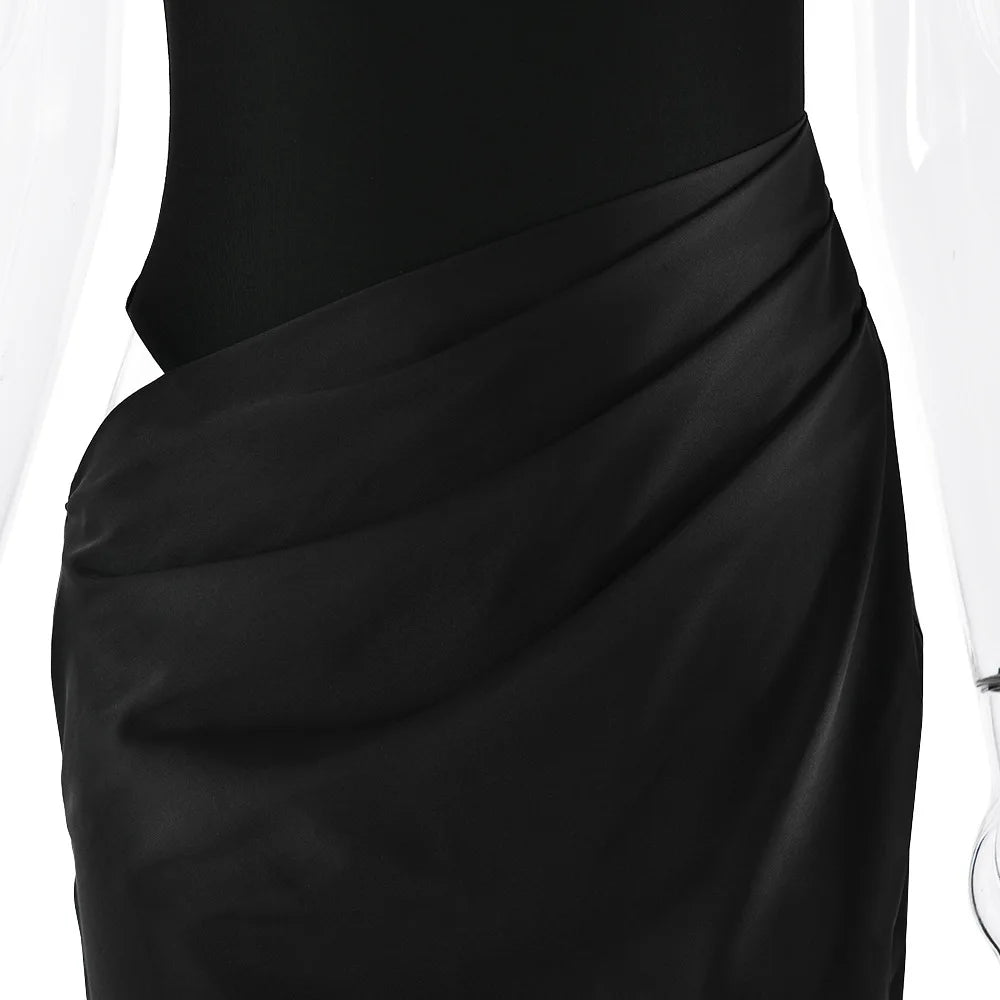 JULISSA MO Abito lungo da donna sexy scollato in raso Abito lungo nero senza maniche a vita alta Donna Autunno Skinny Elegante Party Clubwear