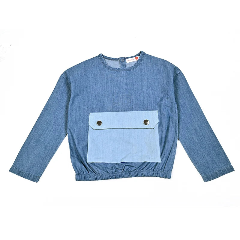 Vestiti coordinati per la famiglia tasche a contrasto pagliaccetto estivo per bambini vestiti per ragazze top da ragazzo denim blu manica corta e maglietta a maniche lunghe
