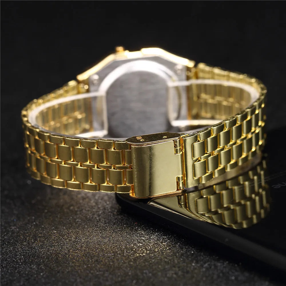 Elegante orologio digitale da donna Orologio da polso elettronico da donna d'affari in acciaio inossidabile oro argento Orologio da uomo Zegarek Damski