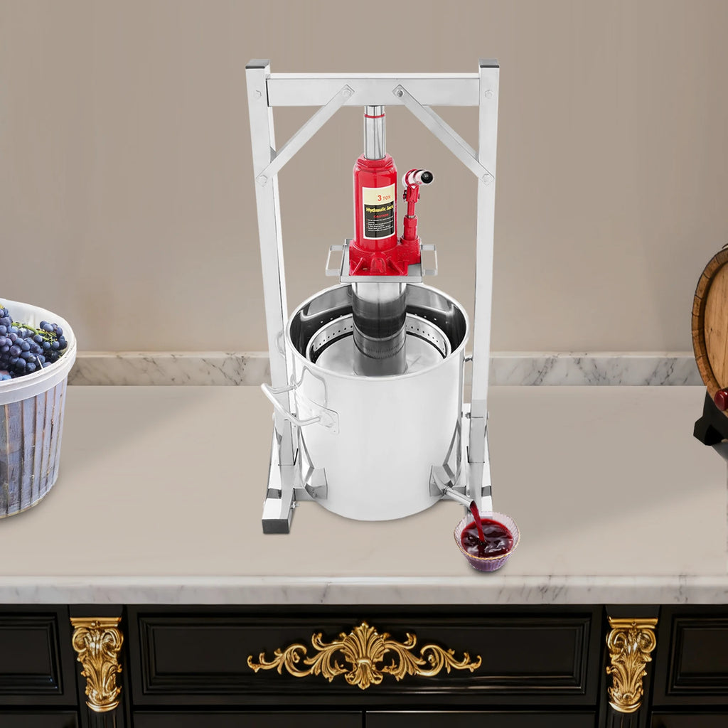 Pressa Idraulica per Estrazione, Acciaio Inossidabile, Pressione 3T, 12L, Kit Pressa Manuale per Vino, Pressa per Vino da Frutta Fai da Te, per Vino Artigianale, Fragole, More
