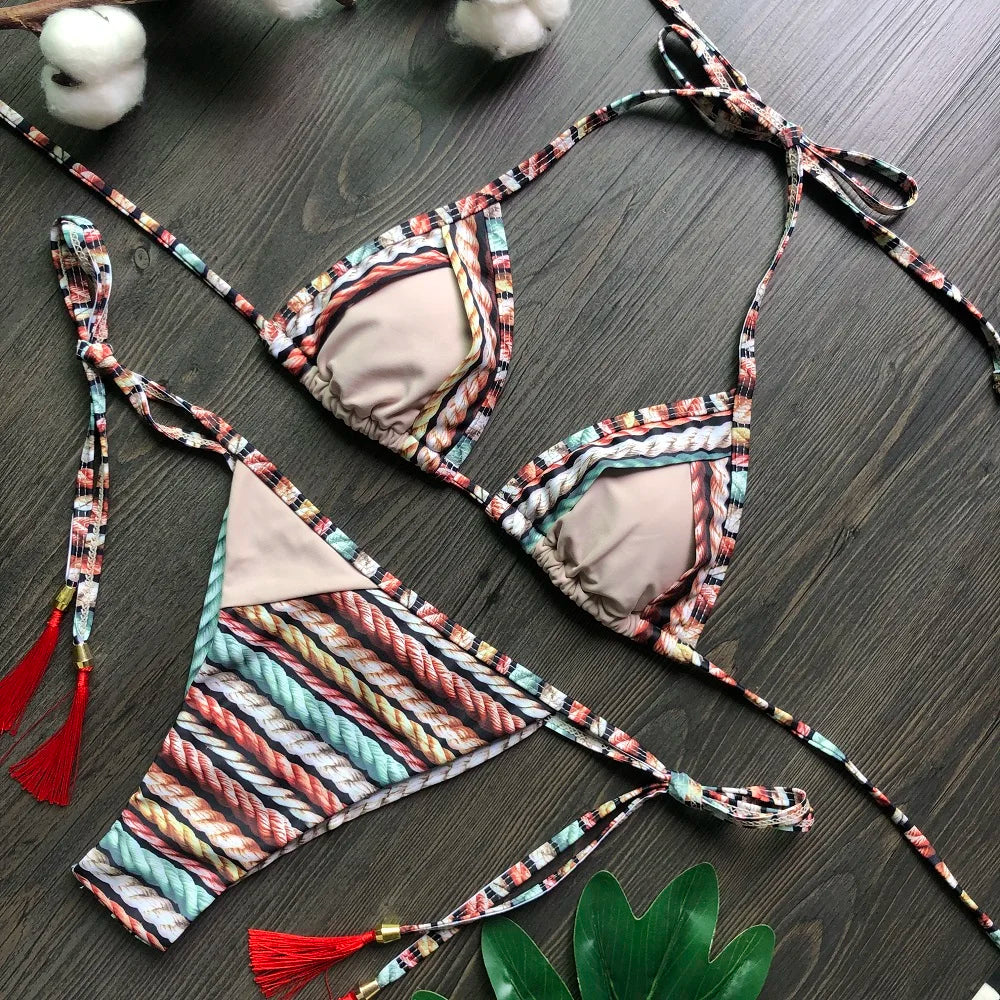 2021 Set bikini sexy 2 pezzi Hot Stamp Sport Costumi da bagno Donna Beachwear Push-Up imbottito Costume da bagno Body Bagnante squisito
