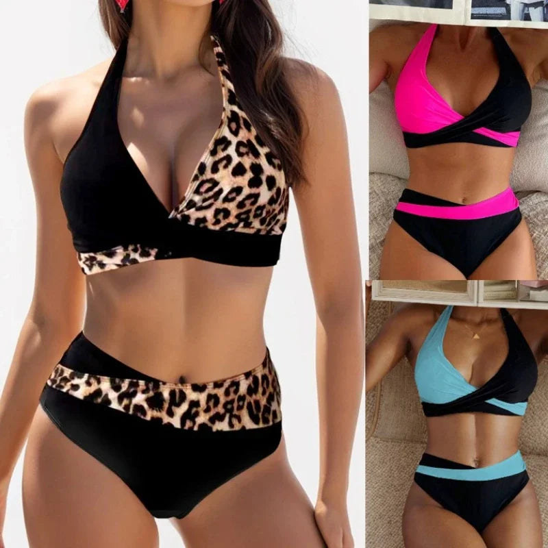 New Sexy Backless Bikini Cross Strap Color Collision Swimwear Women Split Bikini Set due pezzi costume da bagno Beachwear costume da bagno