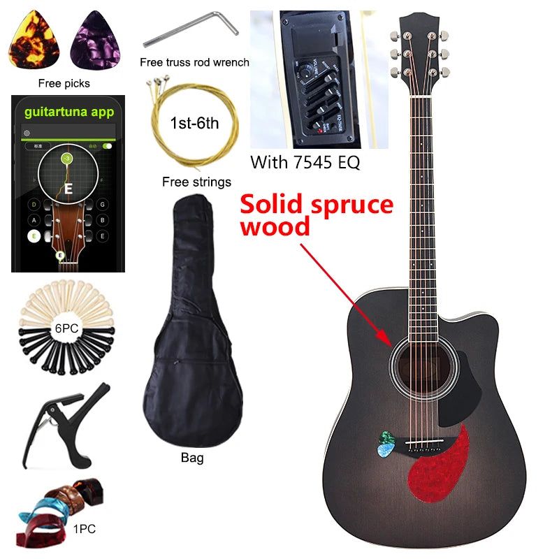 Chitarra elettrica acustica a corpo sottile Chitarra per principianti con Gig Bag gratuito Corda libera Colore bianco naturale Sunburst nero