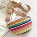 Marsupio a righe arcobaleno, marsupio in paglia intrecciata alla moda, con tracolla regolabile, semplice, portatile, colorato, per vacanze e weekend