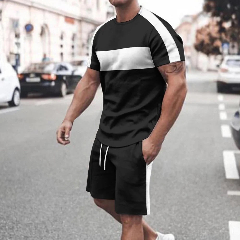 Completo Sportivo Casual da Uomo Due Pezzi: T-Shirt a Maniche Corte e Pantaloncini, Comodo per l'Estate, Attività all'Aperto e Uso Quotidiano