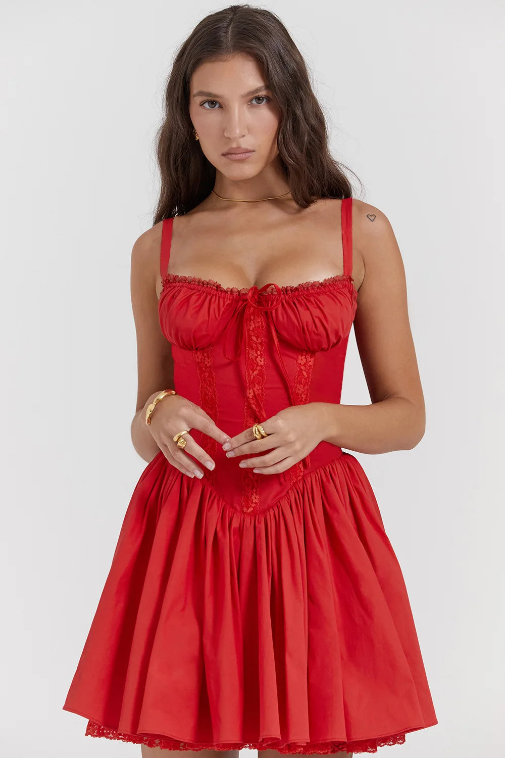 Mini Abito Estivo da Donna Elegante in Pizzo Floreale con Corsetto, Vestito Casual Corto Bianco Giallo Rosso Blu