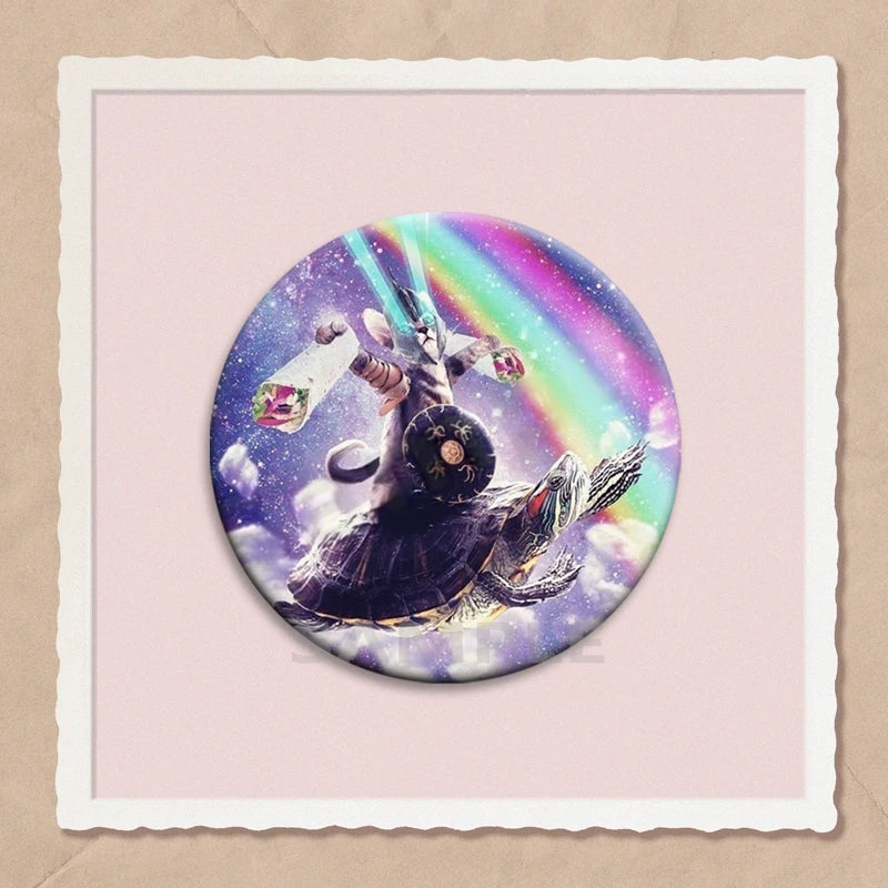 Simpatico e divertente arcobaleno gatto alieno spille con bottoni zaino abbigliamento decorazione spilla cartone animato fantascienza distintivo gioielli regali per bambini