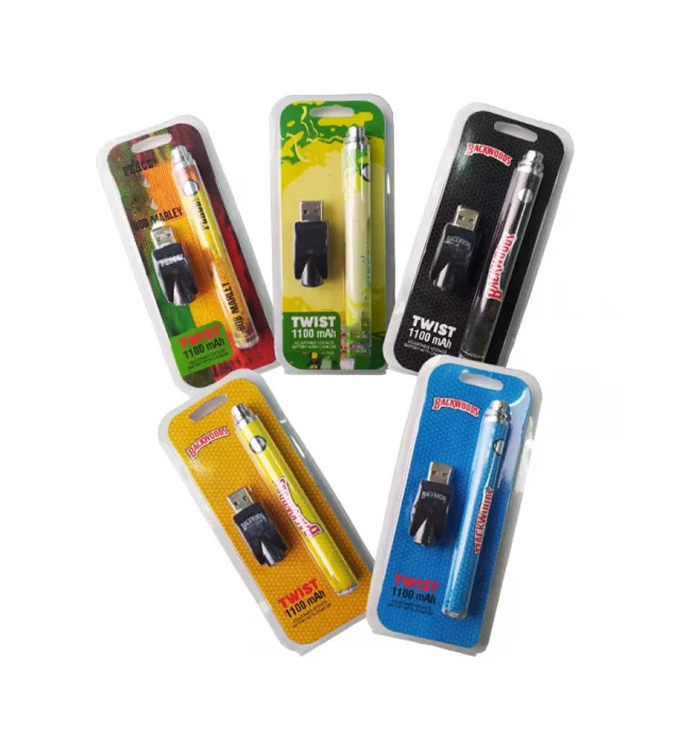 All'ingrosso Backwoods Twist 1100mAh Batteria di preriscaldamento Vape Pen 3.3V-4.8V VV Tensione regolabile con caricatore USB E Cigs Mod
