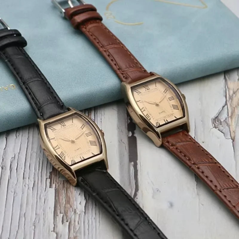 Orologio da donna Piccoli orologi da polso da donna Orologio da polso in pelle vintage retrò marrone Orologio da polso al quarzo nero Reloj Mujer