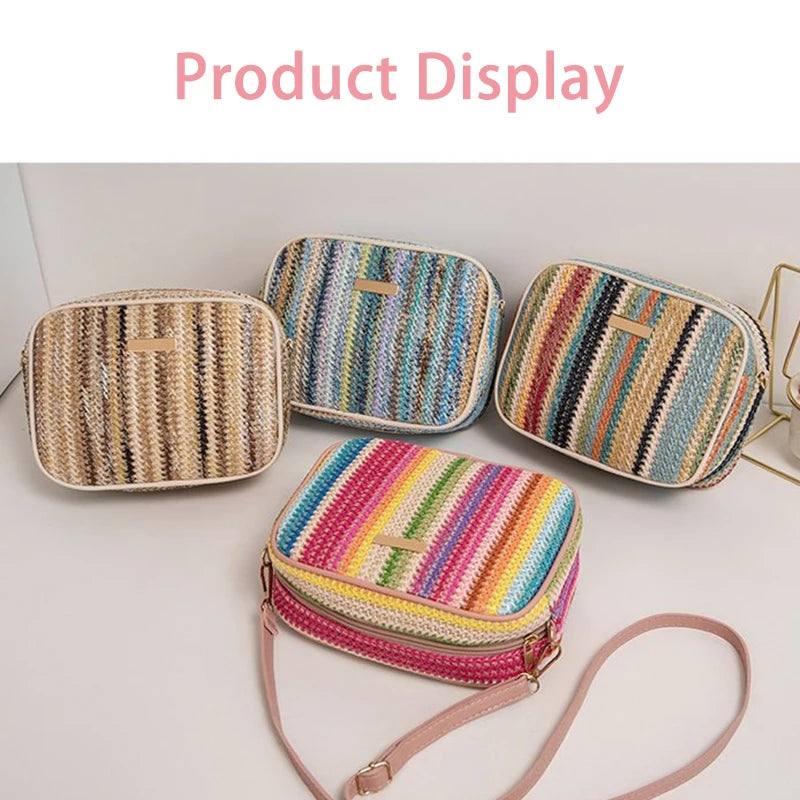 Borsa a tracolla alla moda da donna in tessuto colorato Borsa da spiaggia estiva Borsa a tracolla da donna