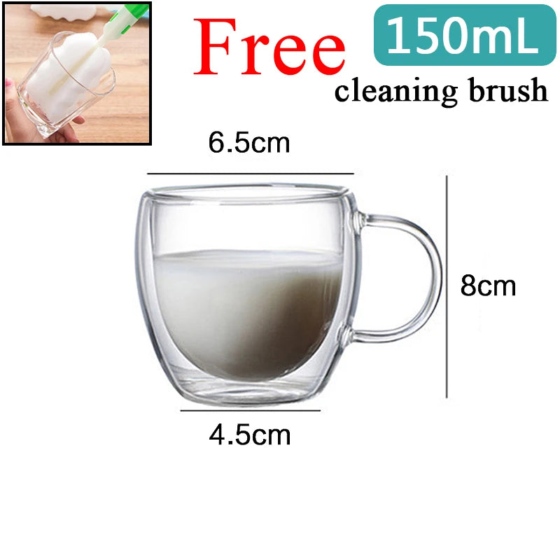 Tazza da caffè in vetro trasparente latte whisky tè birra doppio creativo resistente al calore Cocktail Vodka tazza da vino bicchiere bicchieri regalo