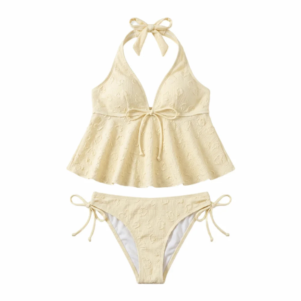 Elegante Costume da Bagno Bikini a Due Pezzi con Scollo all'Americana e Scollo a V, Vestibilità Slim, Set da Spiaggia Estivo Y2K per Donna