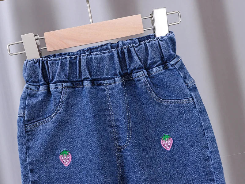 Neonate Jeans attillati Primavera Autunno Ragazze suona Pantaloni in denim Casual Bambini Pantaloni svasati elasticizzati Abbigliamento per bambini per 0-5 anni