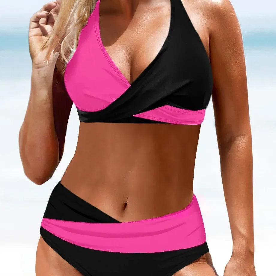 Costume da bagno bikini a vita alta da donna, due pezzi stampato, con pantaloncini, novità di tendenza per la stagione