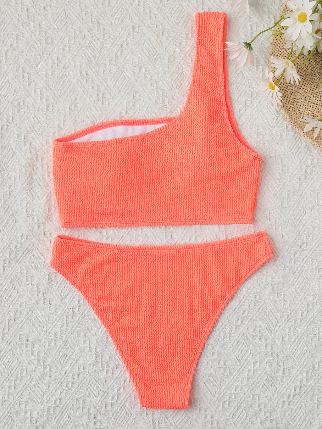 Costume da bagno bikini monospalla strutturato costume da bagno taglio alto costume da bagno solido donna moda brasiliana 2025