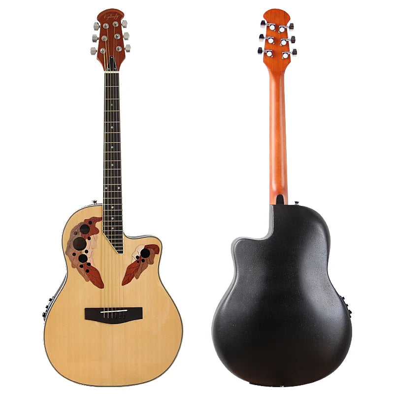 Chitarra acustica elettrica 6 corde con retro rotondo modello Ovation Marrone Chitarra acustica da 41 pollici con design tagliato Chitarra folk elettrica