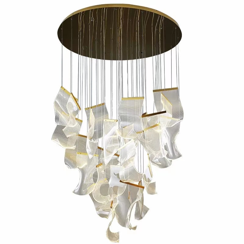 Modern Light Luxury Light Guide LED Long Strip Chandelier Living Room Dining Room Whole House Complete Set Lighting Duplex Rotat