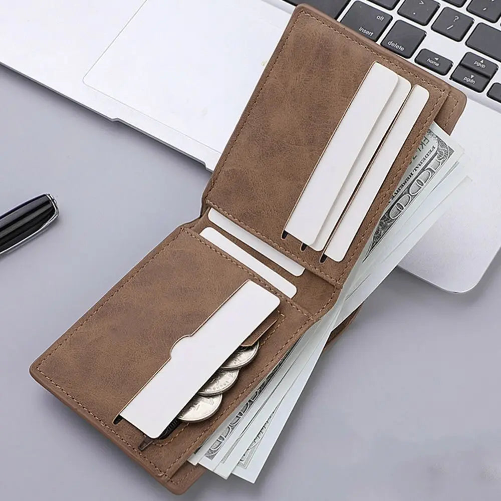 Portafoglio da uomo con slot multi-carta Portamonete pieghevole di grande capacità Portamonete corto in pelle PU