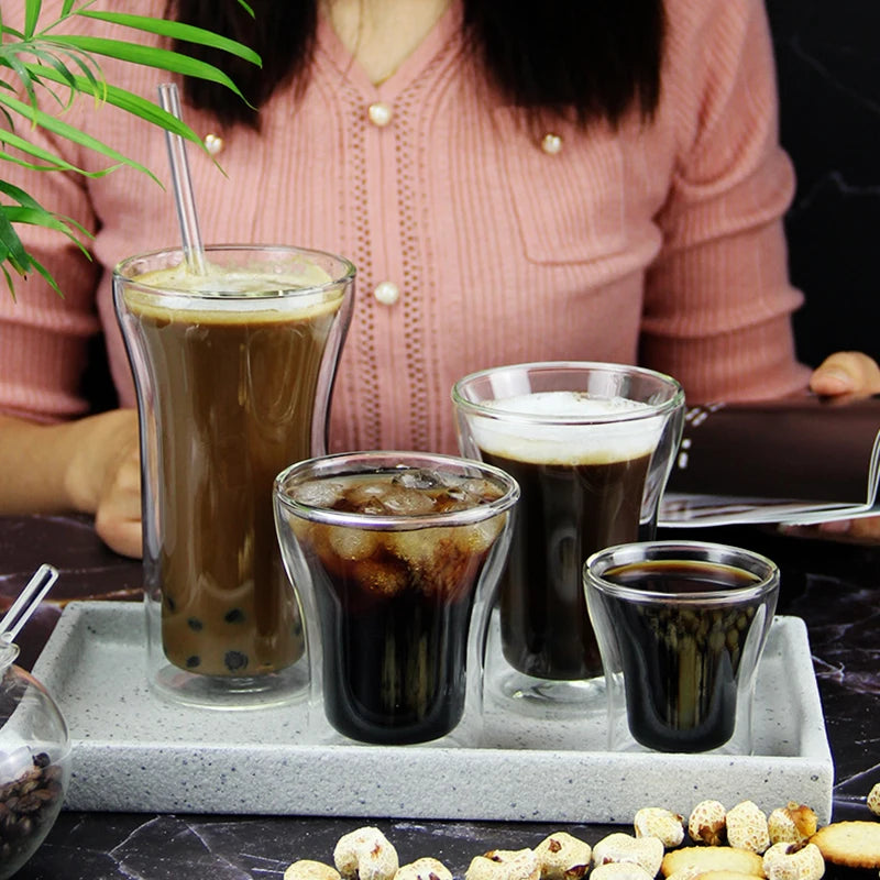 JUSTINLAU 1/2/4 Pezzi Tazza da Caffè in Vetro a Doppia Parete, Bicchiere Trasparente Termoisolante per Acqua, Tazza per Colazione, Bicchiere per Bevande Fredde, Boccale da Birra