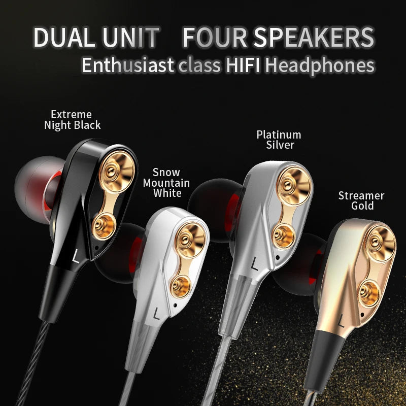 Cuffie a doppia bobina mobile AUX da 3,5 mm con microfono Cuffie dinamiche In-Ear Musica Giochi Sport Auricolari Bass Surround Suono scioccante