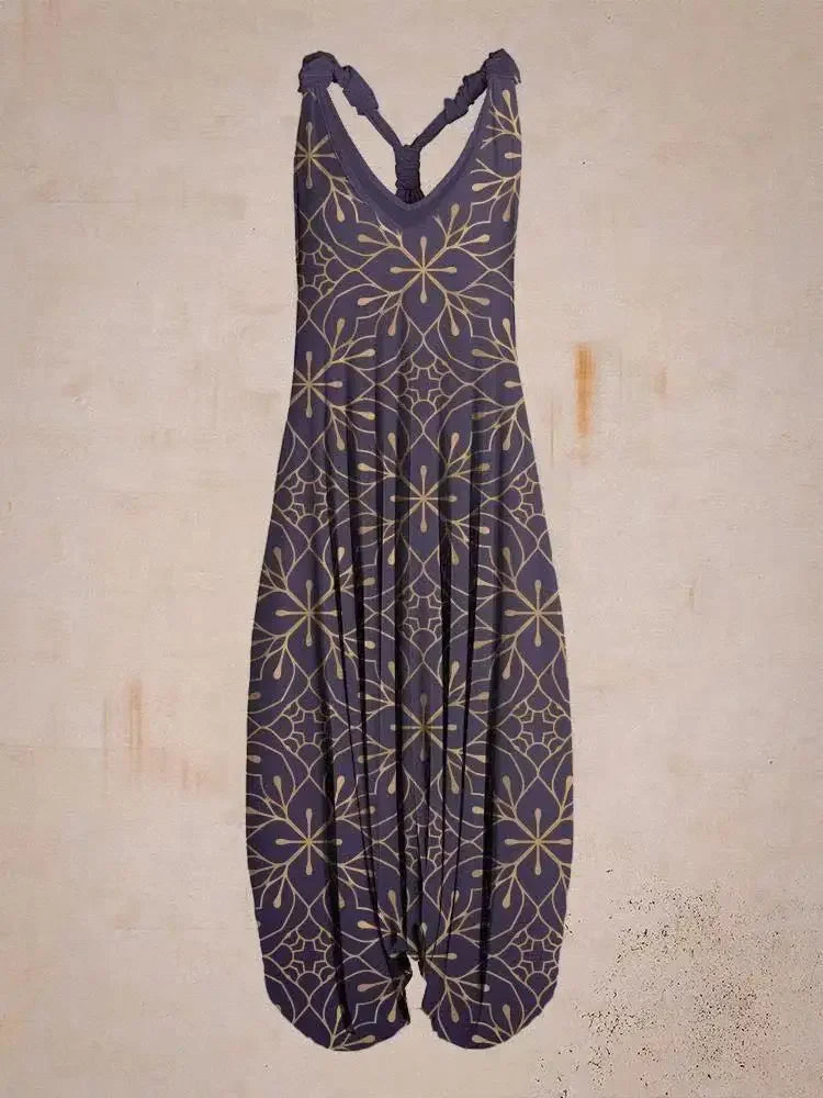 Tuta generale allentata bohémien a gamba larga Mandala etnico Stampa paisley vintage Pagliaccetti da donna Tutina harem senza schienale