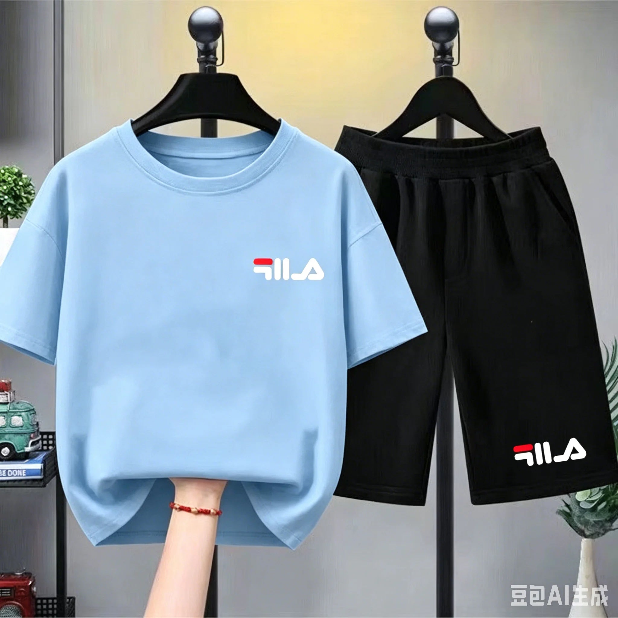 Set Estivo di Marca: T-shirt Bianca + Pantaloncini, Nuovo Abbigliamento per Bambini 3-12 Anni, Completo Sportivo Casual a Maniche Corte