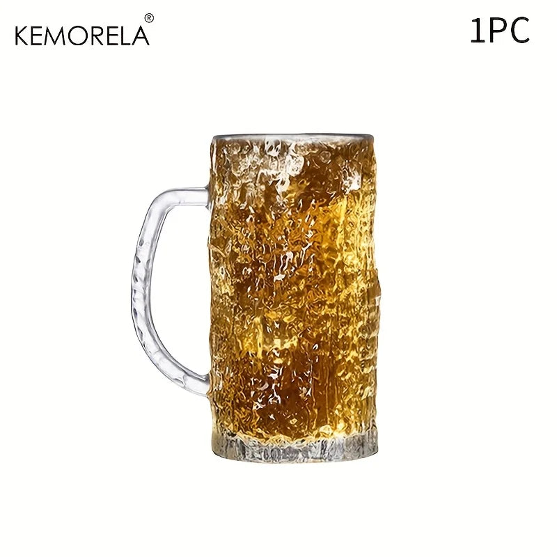 1/2 Bicchieri da Birra in Vetro da 400 ml, Tazze Pint con Base Spessa e Texture Smerigliata Effetto Ghiaccio, Vetreria di Qualità Bar per Lager, Whisky, Birra Artigianale