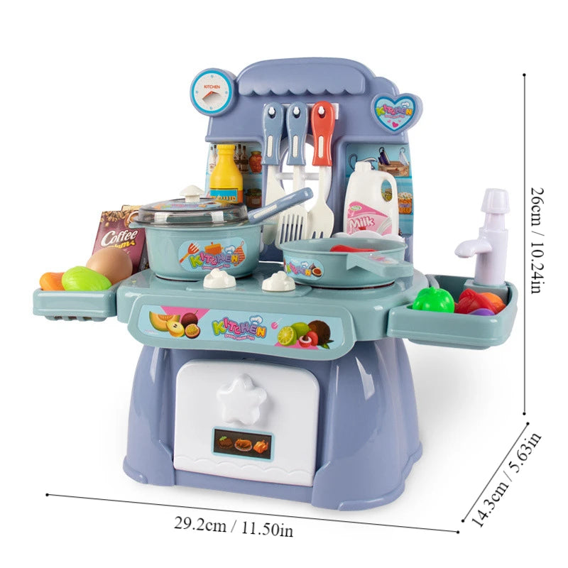 Fai finta di giocare con un set da cucina con suoni, luci, fornelli, lavello e giocare con il cibo - Mini cucina giocattolo