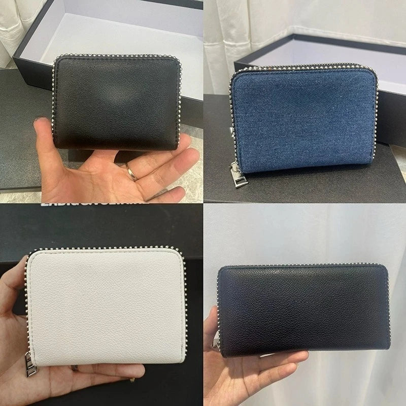 Nuovo Portafoglio da Donna ZV in PU con Catena Metallica, Porta Carte, Pochette in Denim, Portamonete, Portafoglio Piccolo