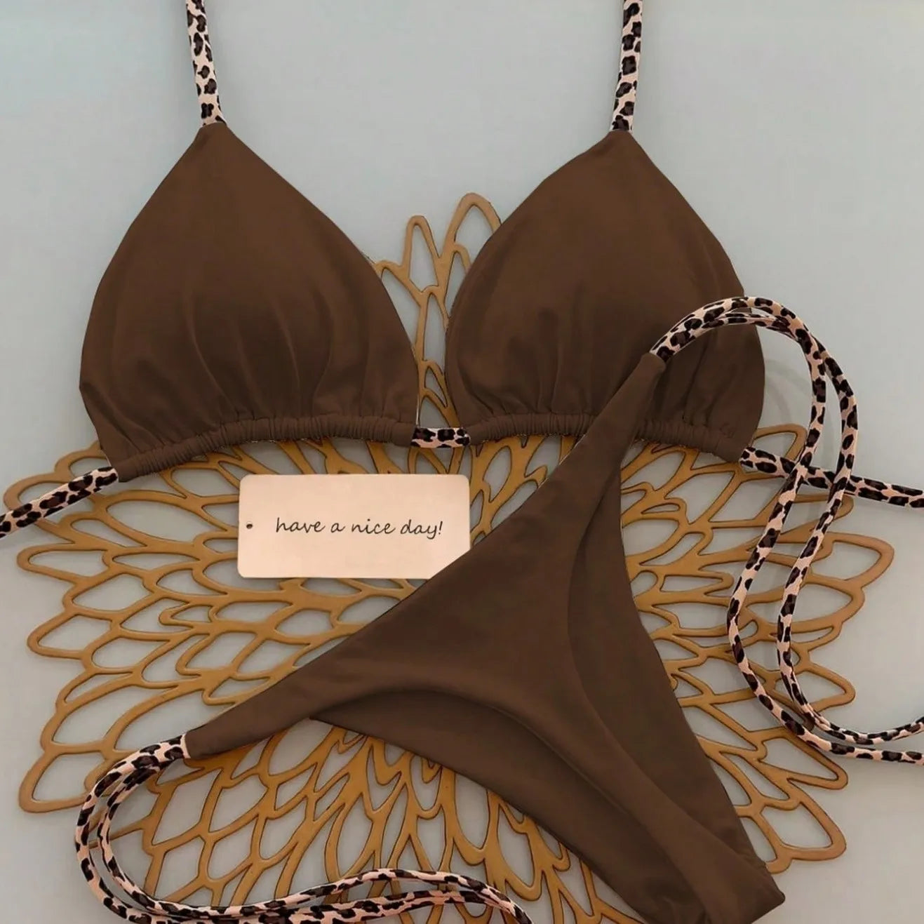 Bikini Donna 2026 Costume da Bagno Vacanza al Mare Stampa Leopardata Sexy Set Bikini Beachwear Costume da Bagno Perizoma Biquini