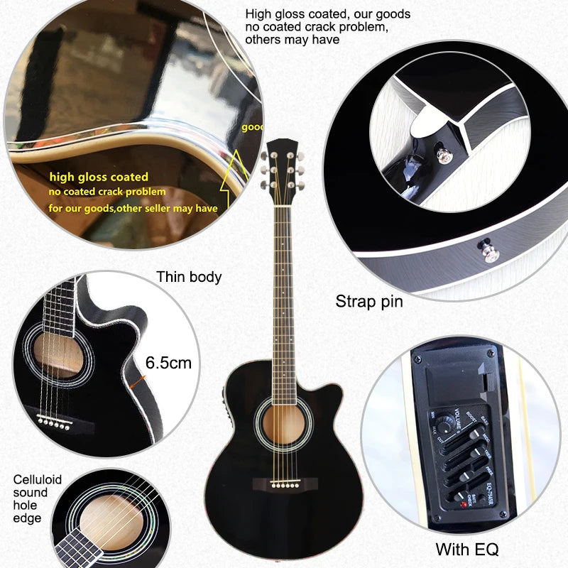 Chitarra elettrica acustica a corpo sottile Chitarra per principianti con Gig Bag gratuito Corda libera Colore bianco naturale Sunburst nero