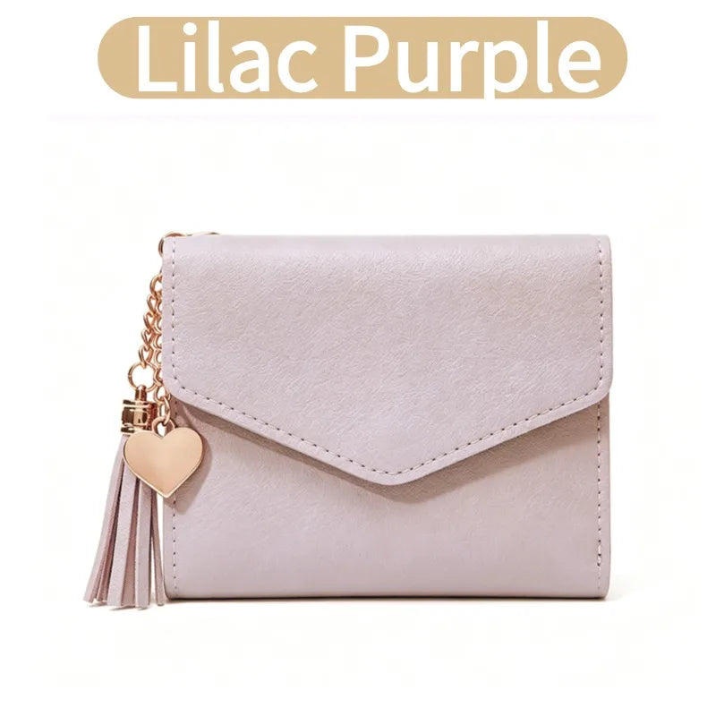 Portafoglio Corto da Donna a Tre Ante con Ciondolo a Nappa in Pelle PU, Porta Monete e Scomparti Multipli per Carte, Mini Pochette Sottile Femminile Porta Carte
