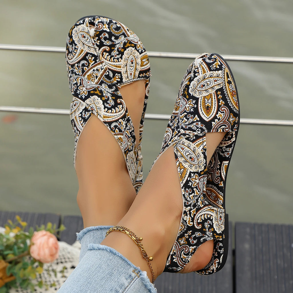 2025 nuove donne sandali moda stampe etniche sandali piatti romani estate stile bohemien scarpe taglie forti donna Zapatos De Mujer